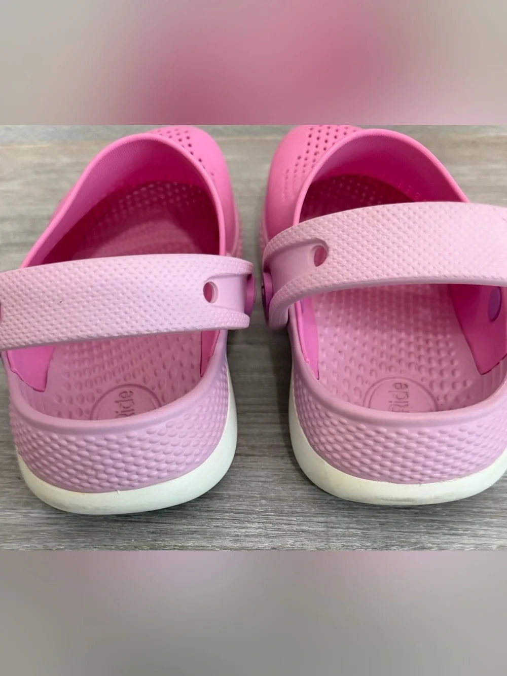 CROCS Kids Pink Ventilated Lite Ride Clogs Shoes Back Strap Traction 2